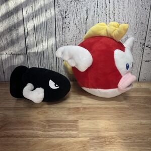 Mario Kart Cheep Cheep Plush Toy Red & Yellow Fish Character And Bullet Bill Lot